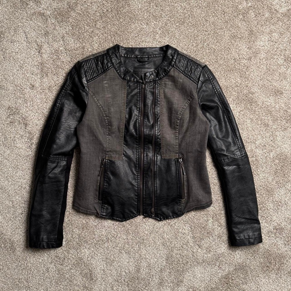 BLACK OXYGEN DENIM & LEATHER MOTO JACKET